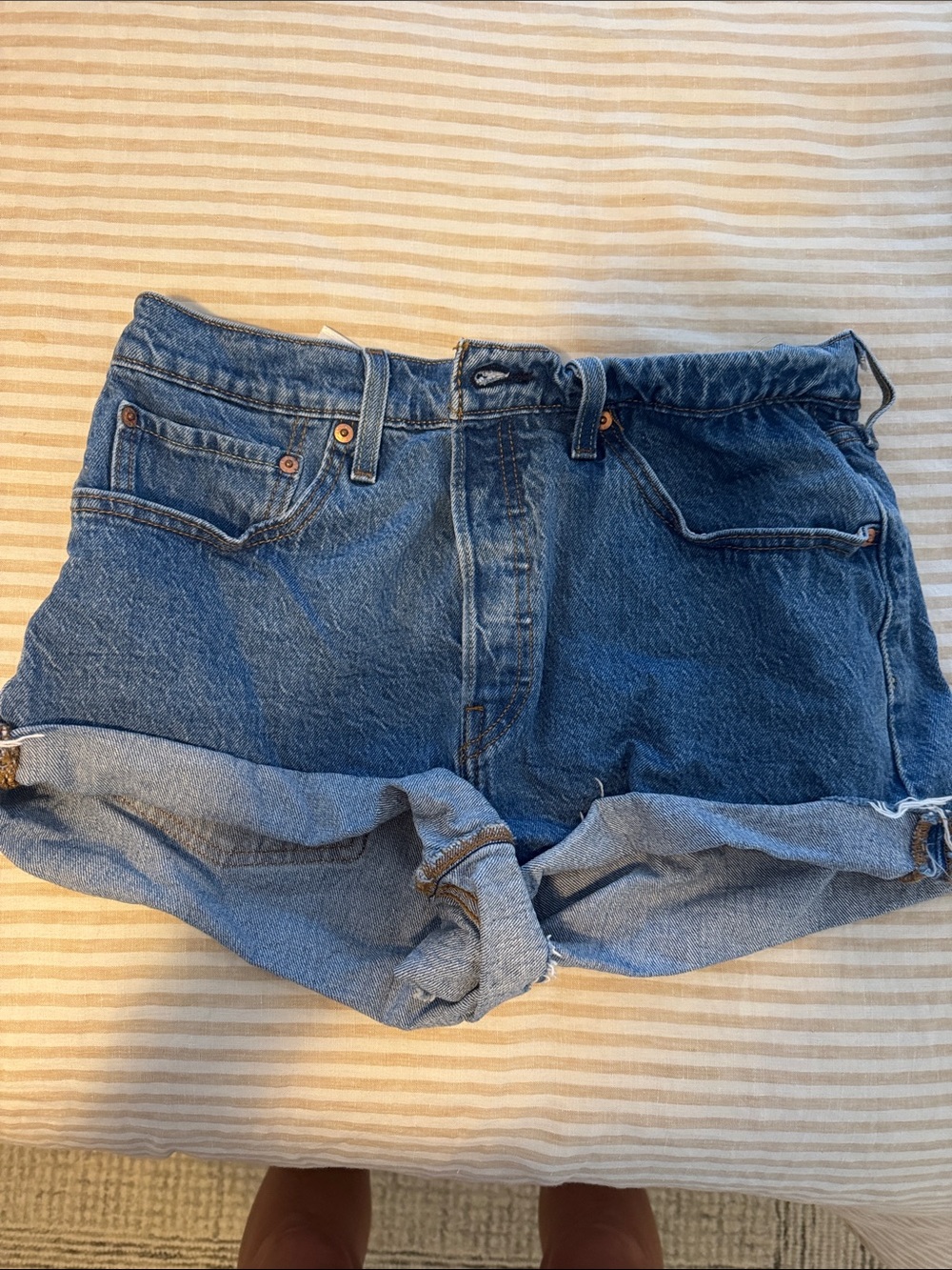 Levi's Dark Blue Rolled-Hem Denim Shorts